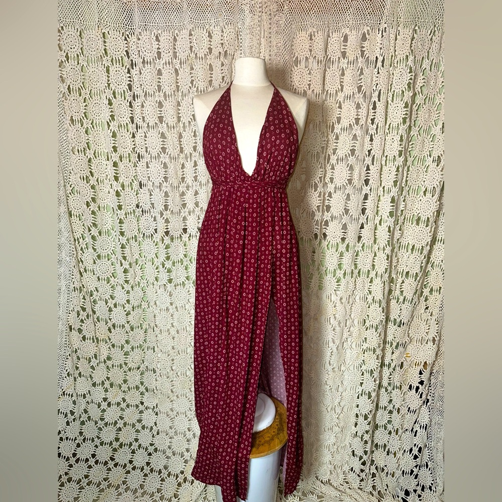 Skylar + Madison Halter Open Back Deep Slit Dress